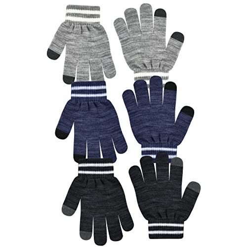 Migliore Wear 3 Paar Kinder Magic Handschuhe mit 2 Touchscreen Finger, Winter Kinder Handschuhe, Warme Strickhandschuhe, Vollfinger Stretch Zauberhandschuhe für Jungen Mädchen Cover