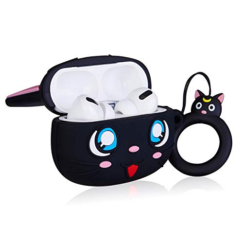 Jowhep Case For Airpod Pro 2019/Pro 2 Gen 2022 Cartoon Design Cute Silicone Cover With Keychain Funny Soft Protective Skin For Air Pods Pro Girls Boys Kawaii Shell Cases For Airpods Pro Black Luna Cat #TOP1