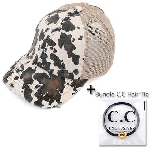 Image of C.C Exclusives Hatsandscarf Washed Distressed Cotton Denim Ponytail Hat Adjustable Baseball Cap (BT-13)