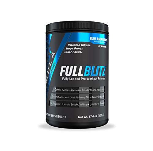 FULLBLITZ by BFF Build Fast Formula | Fully Loaded Pre-Workout | Energy Booster + Huge Dual Pathway Nitric Oxide Boosting Muscle Pumps, Laser Focus & Nootropic Blend (24 Servings Blue Raspberry)