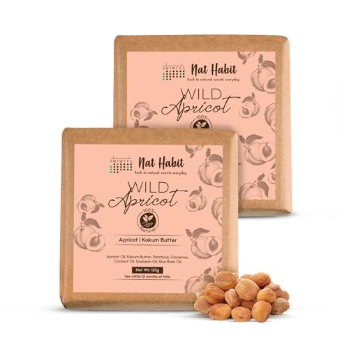 Nat Habit Wild Apricot Bath Soap Enriched With Vitamins C, Made With Cold Processed For Skin Brightening,Cleansing & Removing Taning (Pack of 2 x 125 gm)