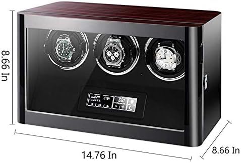 FENOKD Mechanical Watch Shaker Wooden Automatic Watch Winder Box, LED Screen and Adjustable Watch Pillows, with Remote Control, Quiet Motor and 3 Watch Stora