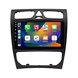 🚗【Carplay & Android Auto】:W209 radio eingebaut Kabelgebundenes/Kabelloses Carplay und Android Auto ermöglicht eine überragende Sprachsteuerung, die den Zugriff auf die Funktionen Ihres Telefons wie Musik, GPS-Navigation, Anrufe, Benachrichtigungen, Nachrichten und vieles mehr erleichtert.