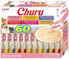 INABA Churu, Katzenleckerlis Creamy Snack, Schleckies, Thunfisch 60 x 14g | Variety Box, Keine Nebenerzeugnisse, Getreidefrei, Zuckerfrei, Kalorienarm, 100% Echtes Fleisch, Premium
