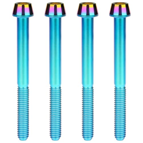 Image of Titanium Ti Bolt M5x9 16 18 20 25 30 35 40 45 50 55 60mm Tapered Head Screws Pack of 4 (M5x50mm, Iridescent Blue)