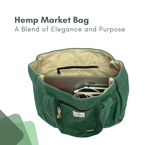 Hemp Shopping Tote Bag with Dual Zippered Compartments | Spacious Eco Market Bag with Cotton Lining | 10L Capacity2