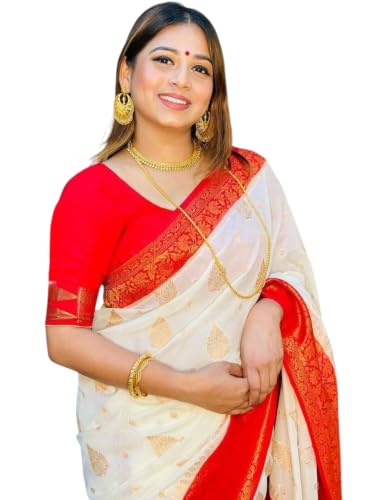 Image of Flosive Women's Kanjivaram Silk Saree With Beautiful Blouse With Zari Border
