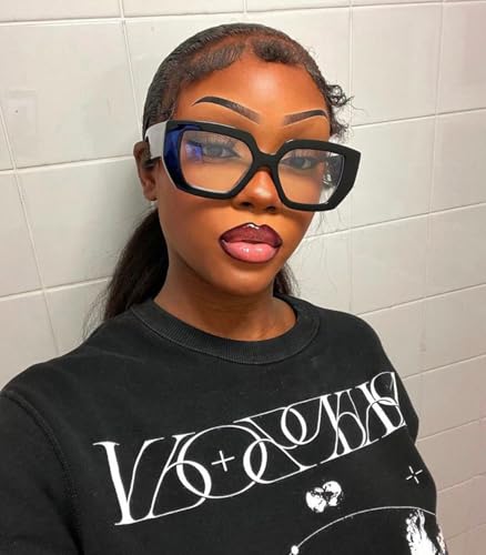Image of AIEYEZO Thick Frame Blue Light Glasses Men Women, Fashion Square Computer Eyeglass Anti Eyestrain & Prevent Headache