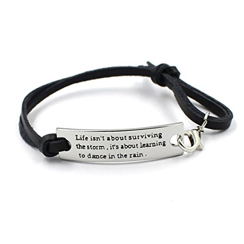 YOYONY stamped Life isn't about surviving the storm.. inspirational bracelet with leather strap,gifts for women.