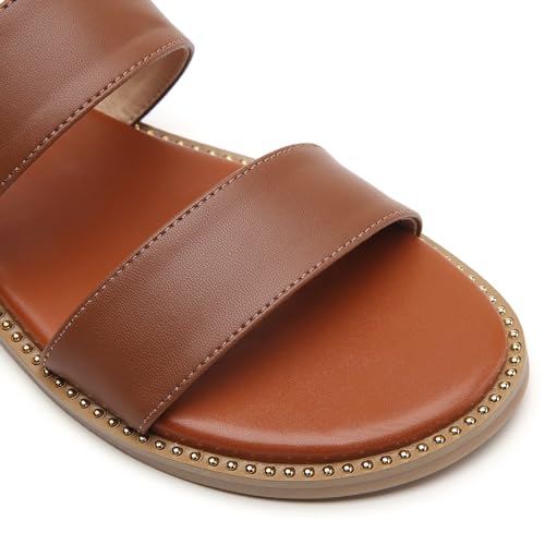 Image of Tilocow Women's Flat Sandals Two Strap Summer Dressy Studded Slide Sandals Open Toe Cute Casual Slip on Comfort Shoes for Beach Travel Daily Wear