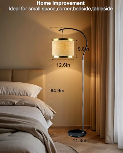 Image of Lightdot 64.9IN Black Arc Floor Lamp, Modern Floor Lamps for for Wedding /Party, Standing Lamp with Linen Shade, Tall Floor Lamp Living Room /Bedroom (Bulbs Included)