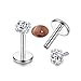 FIBO STEEL 316L Stainless Steel 2Pcs 16G 3mm CZ Inlaid Lip Rings Labret Monroe Nose Studs Helix Earring Piercing, 6mm Bar Length