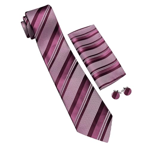 Image of Barry.Wang Mens Tie Set Plaid Check Neckties Formal Business Wedding Luxury Pocket Square Cufflinks