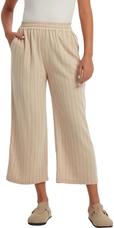 Les umes Womens Wide Leg Pants High Waist Linen Rayon Blend Harem Trousers Plus Size with Pockets Elastic Waist Casual Summer