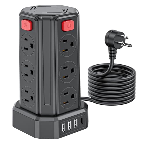 Power Strip Surge Protector Tower with 12 outlets + 4 USB