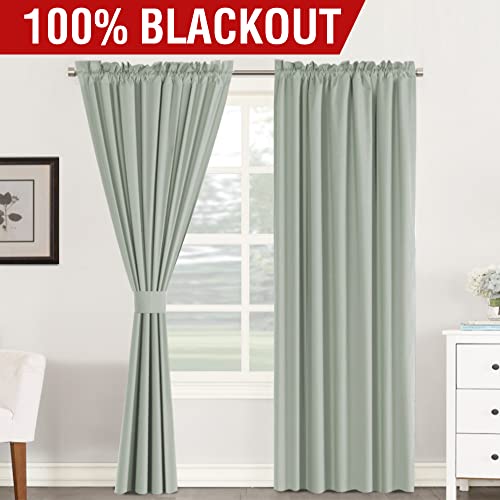 H.versailtex 100% Blackout Curtains 84 Inches Long Full Light Blocking Curtain Draperies For Bedroom Living Room Thermal Insulated Functional Soft Thick Window Treatment Set Of 2 Panels, Light Sage #TOP1