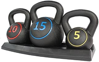 HIONRE 3pce Kettlebell Weight Set with Stand for Cross Training, MMA Training, Home Exercise - 5, 10 & 15lbs (2.2kg, 4.5kg & 6.8 kg), Black (KB01S)
