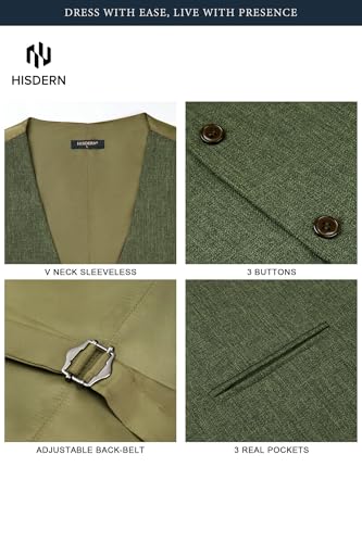Image of HISDERN Mens Suit Vest Business Casual Dress Waistcoat Vest Solid Color Formal Wedding Vests for Suits or Tuxedo