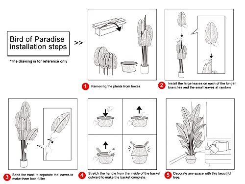 Ferrgoal Artificial Bird Of Paradise Plants 4 Ft Fake Tropical Palm Tree With 8 Trunks In Pot And Woven Seagrass Belly Basket Perfect Faux Plant For Home Indoor Outdoor Office Modern Decor Green 2Pc #TOP2