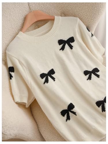 Verdusa Women's Plus Size Coquette Bow Short Sleeve Sweaters Y2k Going Out Knit Tops2