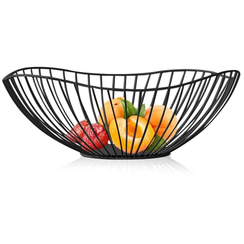 FOMERRA Metal Wire Fruit Basket, Black Fruit Bowl for Kitchen Counter, Fruit Holder Stand Storage Baskets for Countertop, Home Decor, Table Centerpieces, Vegetable Bowls for Fruits,Veggies. (Black)