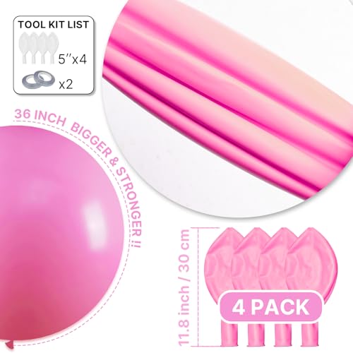 Image of PartyWoo Pink Balloons 4 pcs 36 Inch Extra Large Big Jumbo Giant Matte Pink Balloons for Valentine's Day Baby Shower Gender Reveal Princess Bachelorette Engagement Birthday Party Decorations Pink-Y11