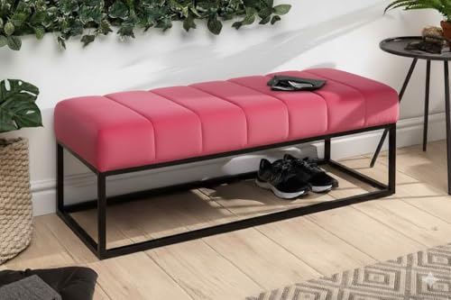 DEMIHEES Modern Channel Tufted Bench, Grey Velvet Upholstered Ottoman with...