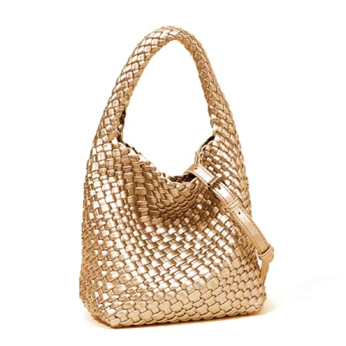 Image of Woven Leather Bags for Women Knoted Women Handbag Designer Shoulder Bucket Purse Handmade Fashion Tote Hobo Bag Small