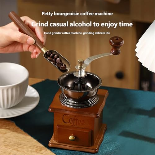 Molinillo de café manual de madera de acero inoxidable regulable tradicional 3
