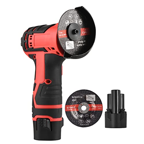 Mini Meuleuse d'angle Geevorks 12V Professional Disqueuse sans fil | 2 Batterie 2.0Ah | 2 3 Disques à Tronçonner Ø 76 mm | Meuleuse Angulaire sans-fil pour le Meulage et la Coupe, Rrouge Cover