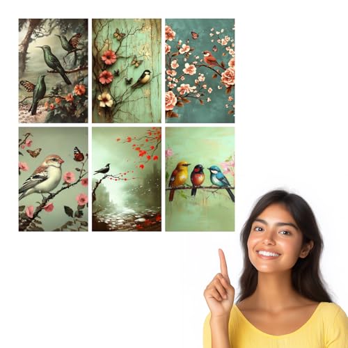 Image of SiddArtify Bird Wall Art Poster Print Set - Vintage Floral Bird Prints for Living Room Bedroom Decor - 12x18 inch Sticker Pack of 6