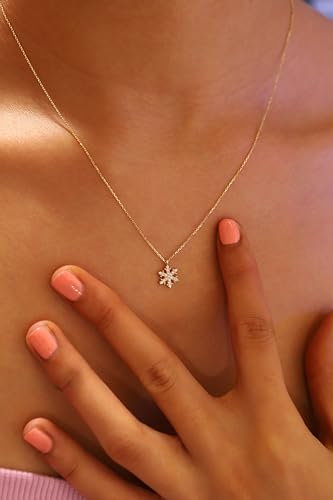 Snowflake Necklace, 14K Real Gold Snowflake Pendant, Tiny Gold Snowflake Necklace, Handmade Snowflake Pendant (Only Pendant, Yellow Gold)2