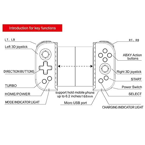 Gamepad sem fio BT controle portátil extensível para jogos com função Turbo Dual Rocker compatível c