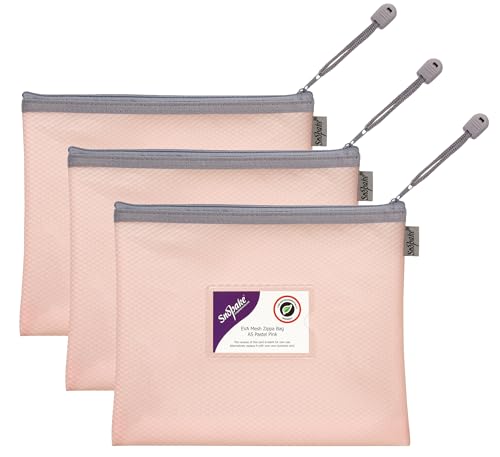 Snopake Foolscap High Capacity Pastel Pink Eva Mesh Zippa-Bag [Pack Of 3] 360 X 275Mm – Heavy Duty Bag With Hanging Loop And Business Card Holder [159