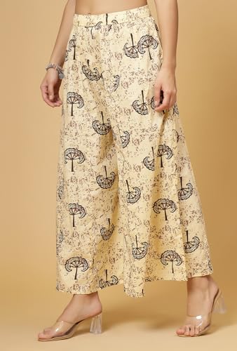 Image of Pistaa's Women's Regular Fit High Rise Pure Cotton Big Flair Printed Regular Palazzo