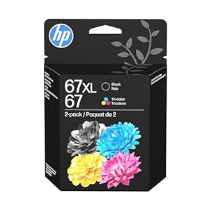 HP Cartuchos de tinta negros originales 67 tricolor / 67XL (paquete de 2) | Works DeskJet 1255, 2700, 4100 Series Envy 6000, 6400 Series | Elegible para tinta instantánea | 3YP30AN