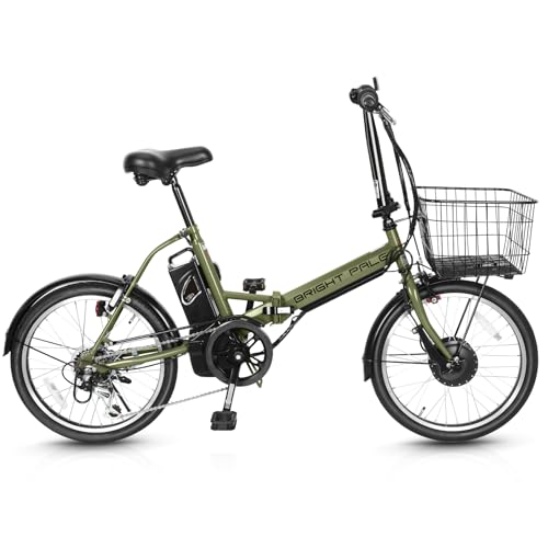 Bright Pale 電動アシスト自転車 20インチ 24V 7.8Ahバッテリー 前輪250Wモーター トルクセンサー搭載 シマノ6段変速ギア IPX6防水 通勤・通学に最適 BRT-206-EB (マットグリーン)