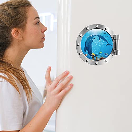 Bolianovi 2 Pcs Cruise Door Decorations Magnetic Cruise Porthole Magnets 10 Inch Set Sea Turtle Dolphin Ocean Nature Landscape Decoration For Cruise Door Refrigerator Car Door #TOP5