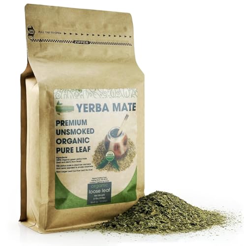 Organic Yerba Mate Loose Leaf Tea – Unsmoked Traditional South American Mate – Natural Energy & Focus – USDA Certified – Premium Aged Leaves – 14 oz.
