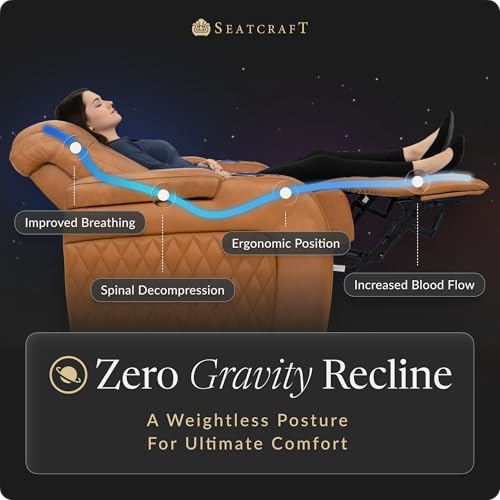 Image of Seatcraft Diamante Tawny Italian Leather Home Theater Seating, Zero Gravity Power Recliner Gaming and Home Office Chair, Powered Headrest Lounge Sofa Furniture for Cinema Room, Row of 5 Dual Loveseats