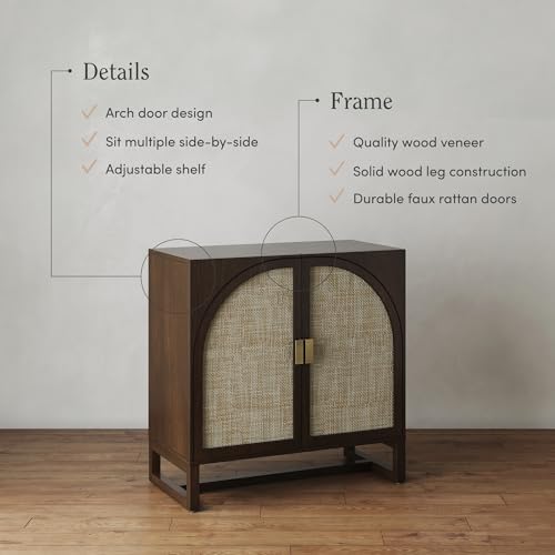 Nathan James Paxton Boho Wood Storage Cabinet with Doors, Small Storage Cabinet for Living Room or Kitchen with Rattan Door Details, Dark Walnut by Nathan James - Image 3