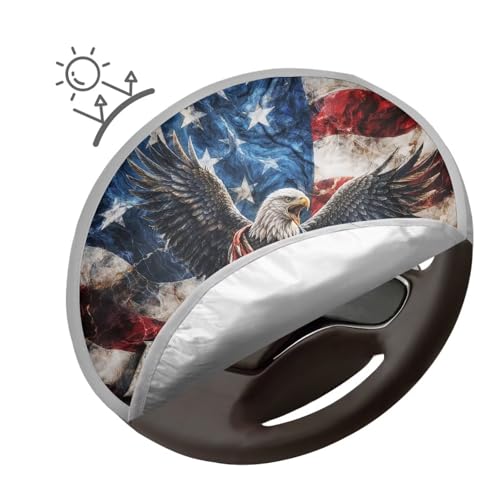 Image of Steering Wheel Cover Sunshade Easy to Install Eagle 250th Anniversary Steering Wheel Sun Shade Cover Block UV Rays Cool Car Interior Accessories for Sun Heat Fit Most Car
