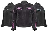 ALPHA CYCLE GEAR WOMEN'S MOTORCYCLE JACKET WOMEN RIDING MOTORBIKE CE ARMOURED ESCAPE (BLACK/PINK, MEDIUM)