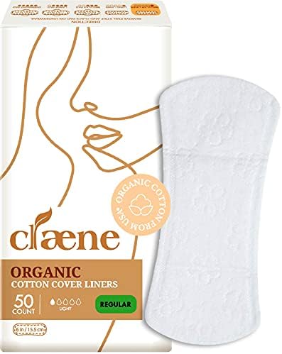 Claene Organic Cotton Panty Liners, Unscented,Thin, Cruelty-Free, Daily, Breathable, Light Incontinence, Natural Pantyliners, Vegan, Menstrual Pads for Women (Regular, 50P)