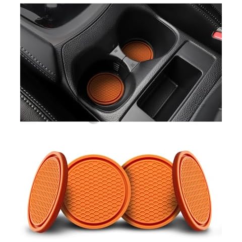 4 Pack Car Cup Coasters, Universal Non-Slip Silicone Cup Holder Inserts, Car Interior Accessories, Orange Cover