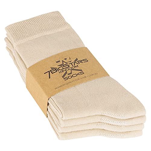 7Bigstars Kingdom Women's Cotton Dress Socks - 4 Pack Large - Solid Casual Crew Lightweight Calf - Sock Size 10-12 Shoe Size 8-12 L Light Beige #TOP1