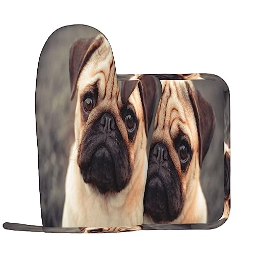 Carino Pug Dog Forno Mitts E Pentola Supporti Resistente Al Calore 2 pz Set BBQ Guanti E Pastiglie Per Cottura Cottura Grigliare