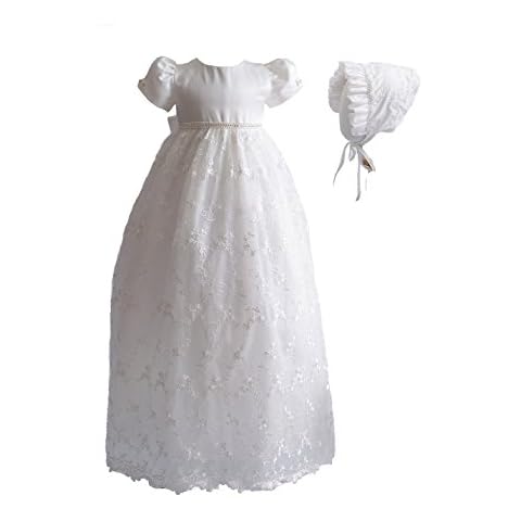 Cinda Baby Girls Lace Long Christening Gown with Bonnet Ivory 6-9 Months Cover