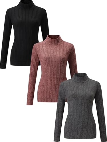 Image of 2024 Fall Winter 3 Pieces Pulllover Sweaters for Women - Lightweight High Neck Casual Tunic Basic Tops Red