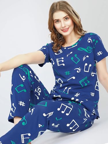 Image of VJ Fashion Women's Cotton Lycra Printed & Knitted Round Neck Night Wear Set of Top and Pazama